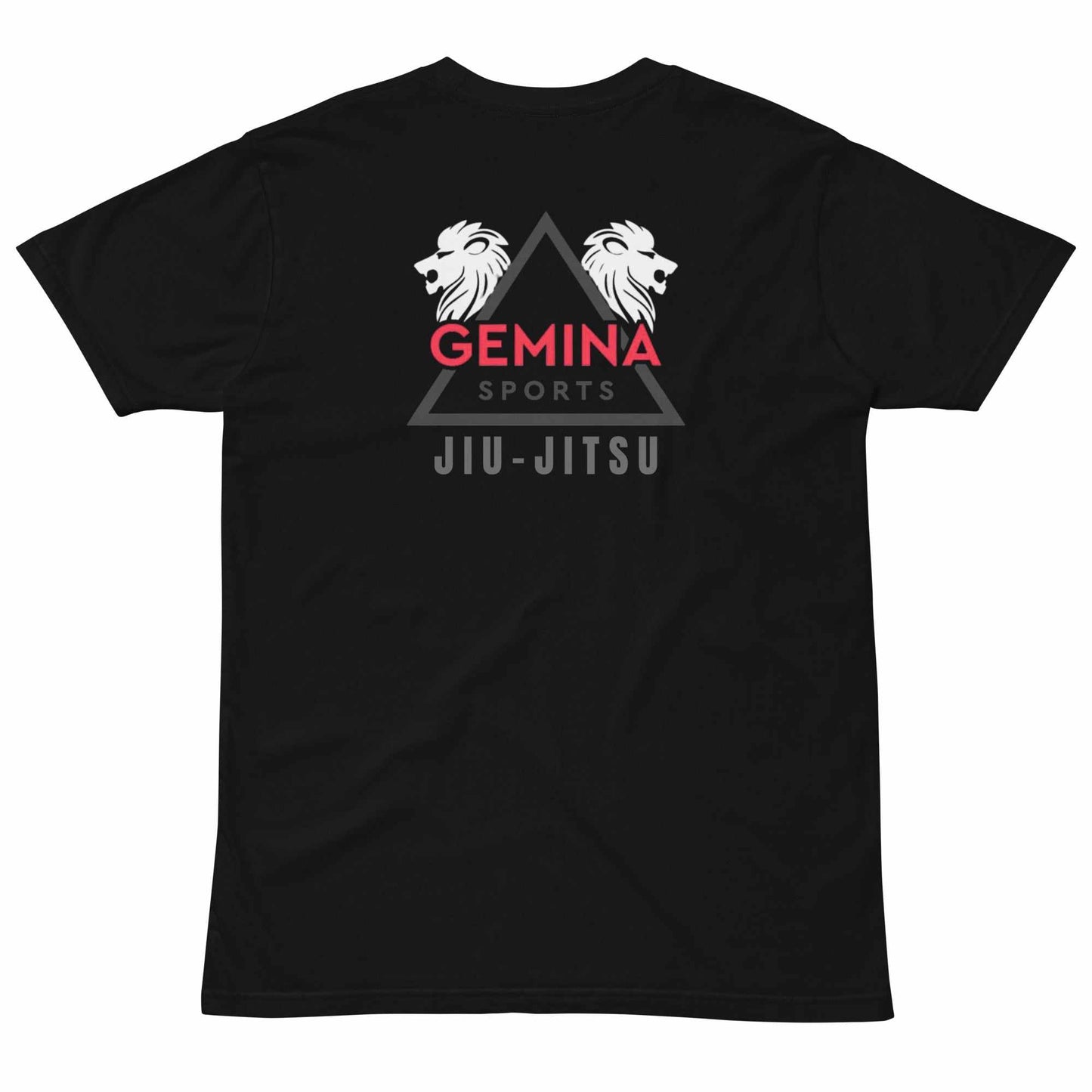 Black Gemina Jiu Jitsu club tee with logo design, 100% cotton, AU/NZ availability.
