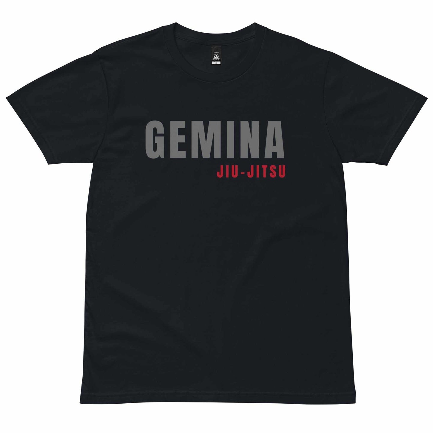 Gemina Jiu Jitsu club tees - black 100% cotton t-shirt with logo design.