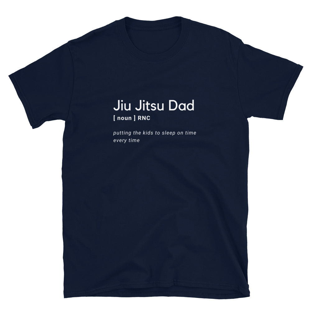 Jiu Jitsu Dad T-Shirt in navy blue with humorous text definition.