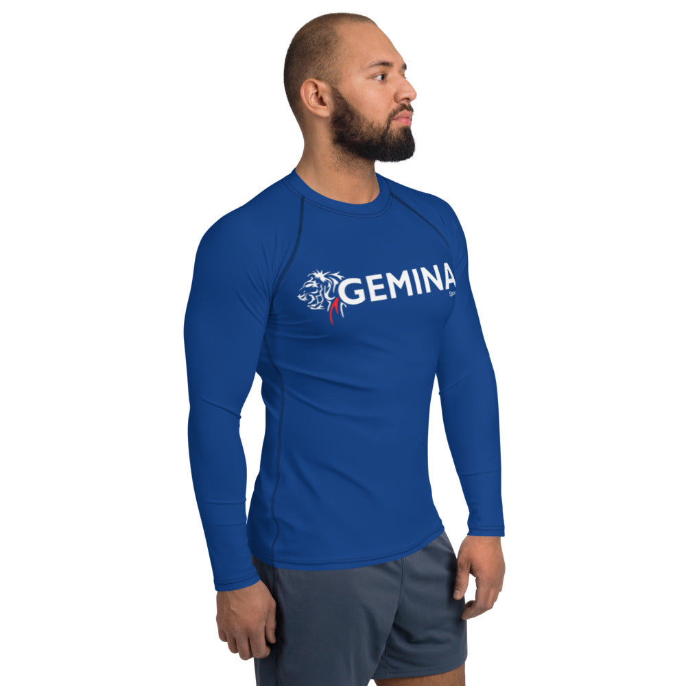 Blue Jiu Jitsu rash guard with long sleeves, durable and comfortable for BJJ training.