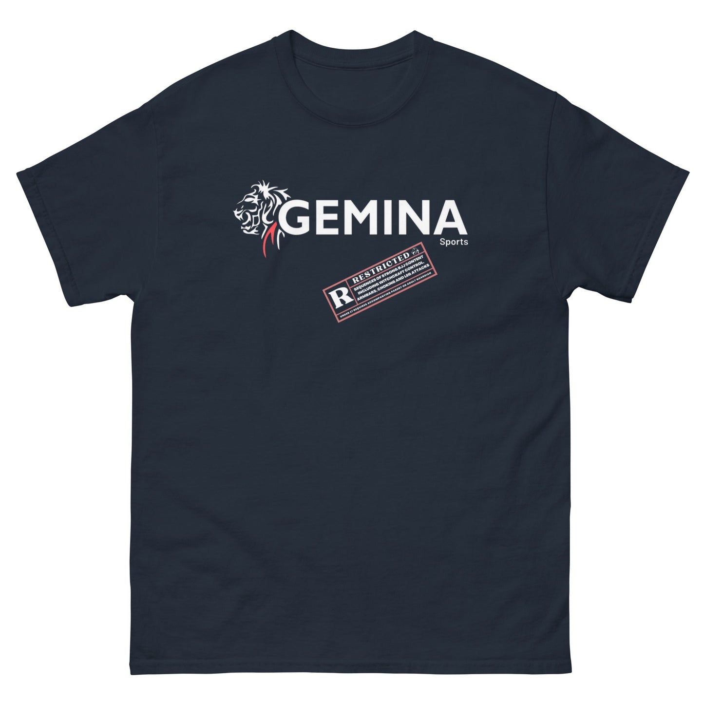 Men's black Rate R Gemina T-Shirt featuring bold Gemina Sports logo, 100% cotton, streetwear style.