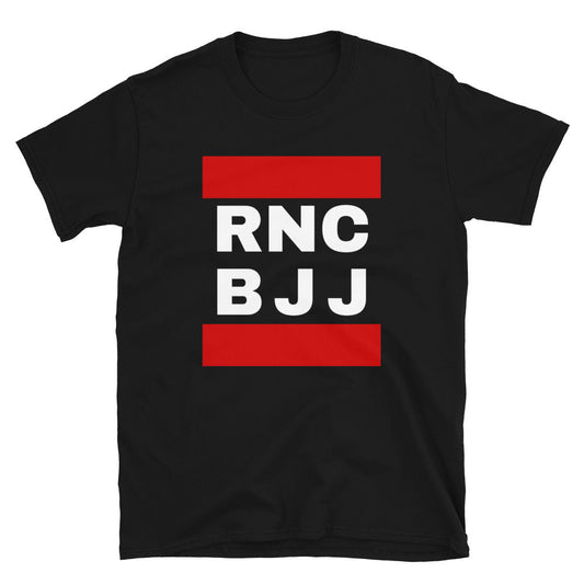 RNC BJJ T-Shirt resembling Run DMC style, 100% ring-spun cotton.