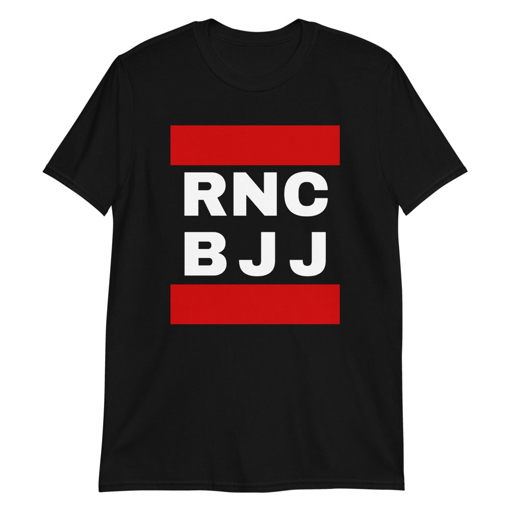 RNC BJJ T-shirt in Run DMC style, 100% cotton, durable design.
