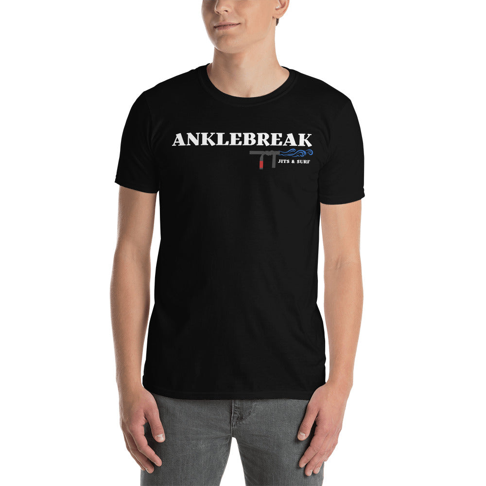 AnkleBreak Jits & Surf T-Shirt in black, featuring durable double stitching and a soft, comfy fit.
