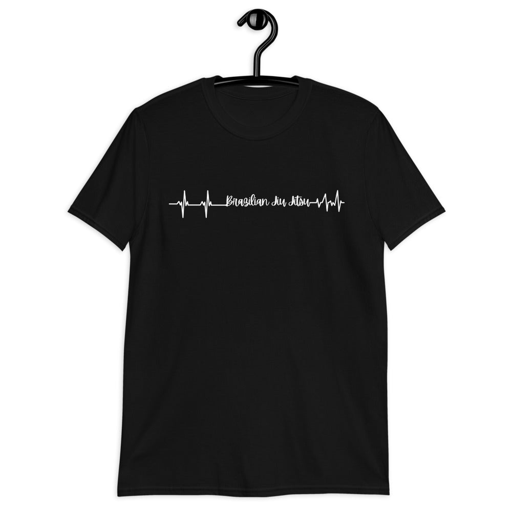 Brazilian Jiu Jitsu Heart Beat T-Shirt, black with heartbeat design, 100% ring-spun cotton.