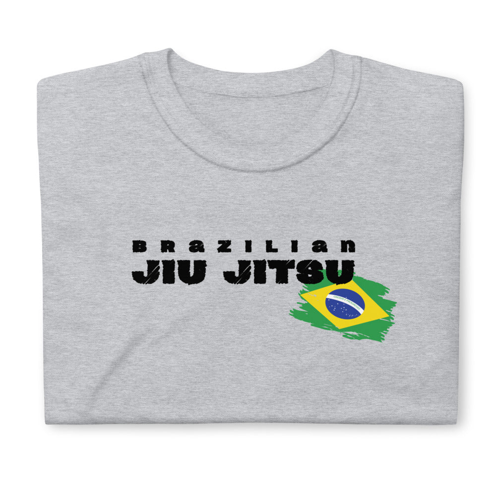 Brazilian Jiu Jitsu Flag T-Shirt in grey, featuring the Brazilian flag design.