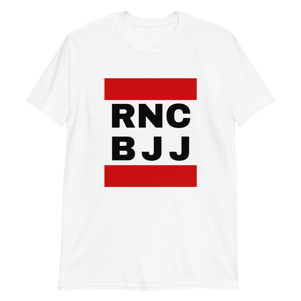 RNC BJJ T-shirt with Run DMC style design, 100% ring-spun cotton, durable and comfy.