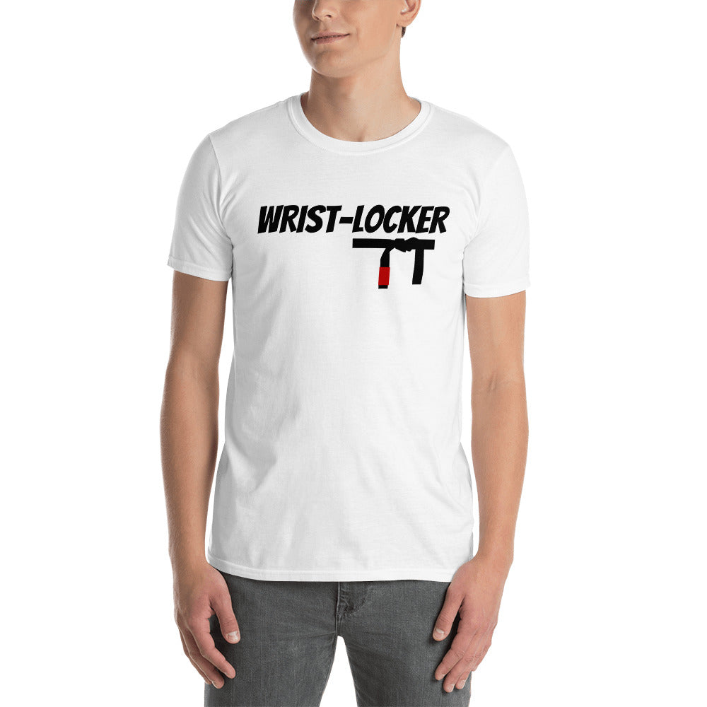 Wrist Locker T-Shirt featuring bold print on white fabric, 100% ring-spun cotton.