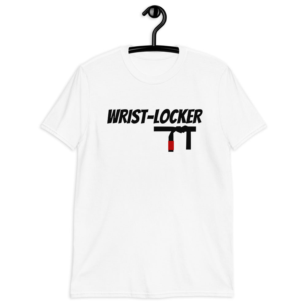 Wrist Locker T-Shirt with bold logo on hanger.