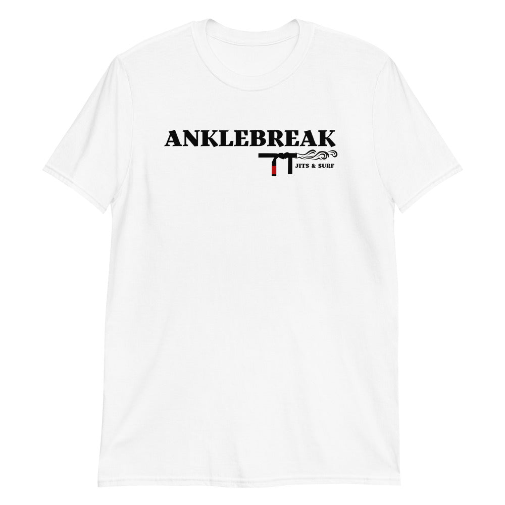 AnkleBreak Jits & Surf T-Shirt, Brazilian Jiu Jitsu and surfing design, 100% ring-spun cotton, durable double stitching.
