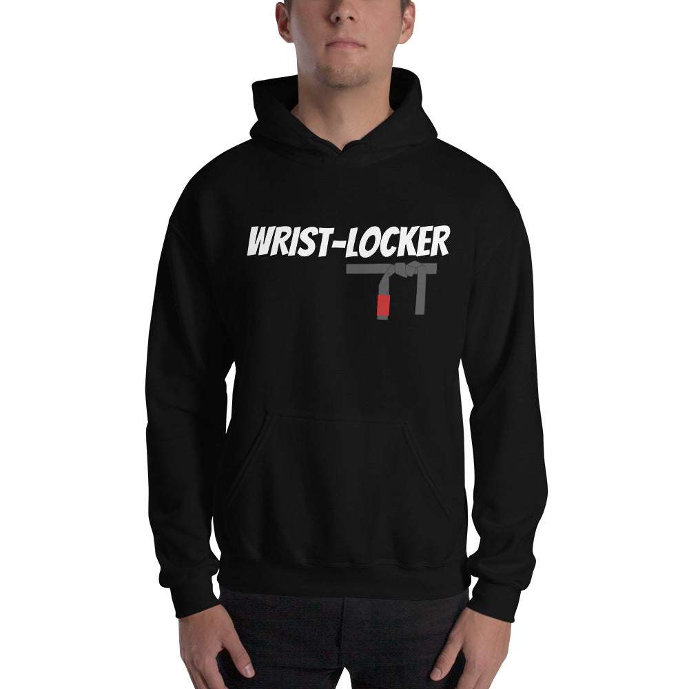 Black BJJ Wrist-Locker Hoodie with front pouch pocket and bold "Wrist-Locker" graphic.